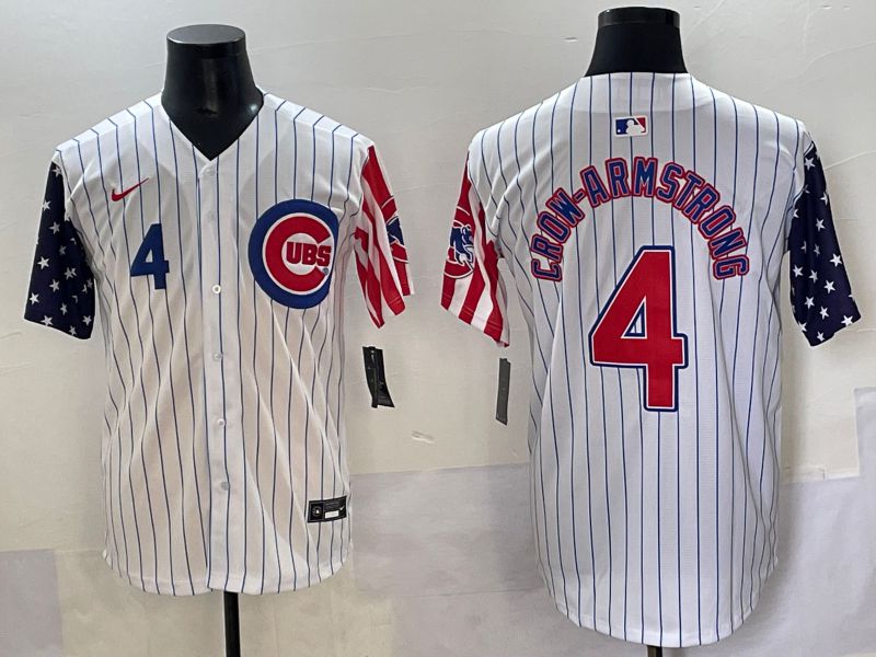 Men 2025 Chicago Cubs #4 Crow-Armstrong White Stripe a generation of national flags Joint Name Nike MLB Jersey style 4->chicago cubs->MLB Jersey